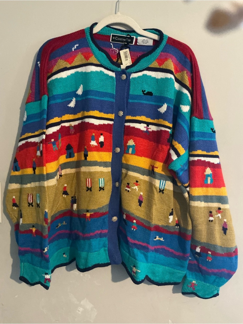 Multicolor Beach-Scene Men's Cardigan Sweater